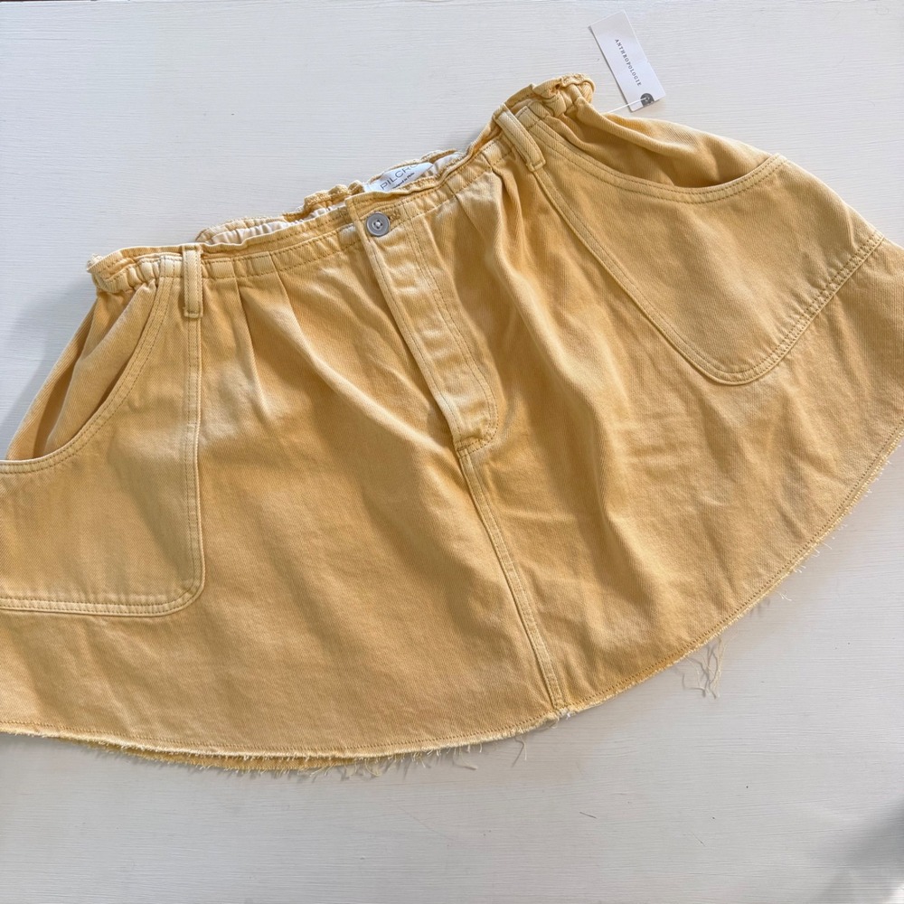 Anthropologie Pilcro Yellow Denim Paperbag Mini Skirt Gold L NEW